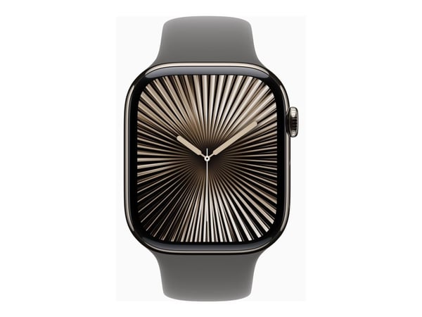 Apple Watch Series 10 (GPS + Cellular) - 46 mm - naturlig titan - smartklokke med sportsbånd - fluorelastomer - steingrå - båndbredde: S/M - 64 GB ...