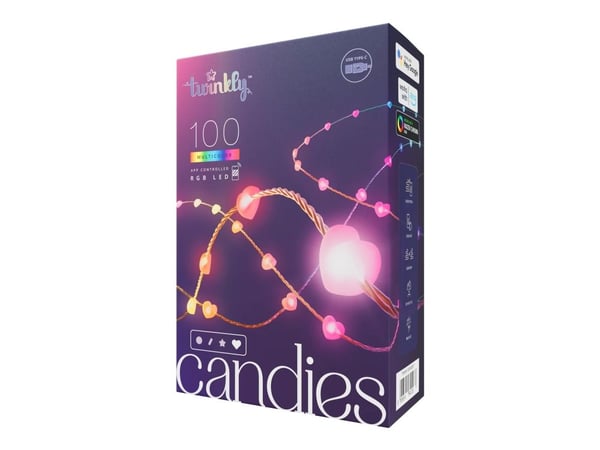 Twinkly Candies - Stringlys - LED x 100 - 16 millioner farger - hearts - gjennomsiktig
