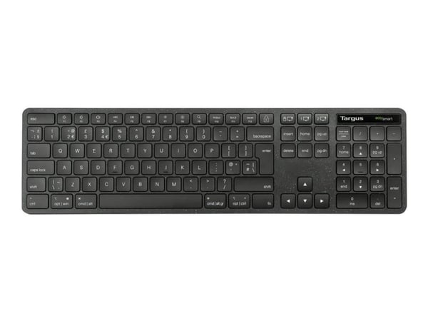 Targus EcoSmart - Tastatur - full size - bakteriedrepende middel - trådløs - Bluetooth 5.0, 2.4 GHz - QWERTY - Nordisk - svart