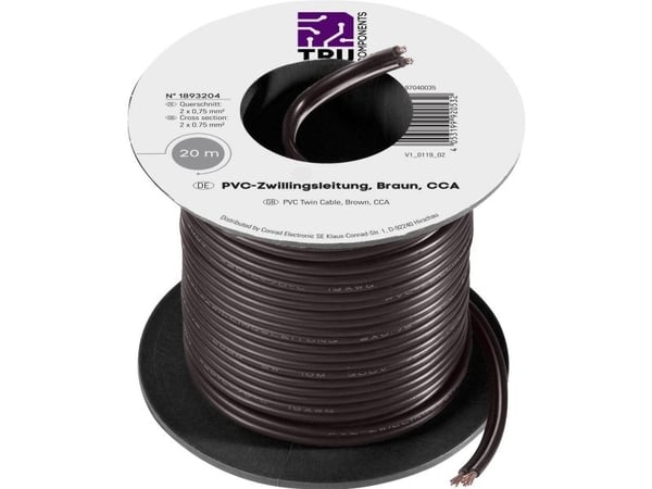 TRU COMPONENTS TC-7572816 Lanka 2 x 0,75 mm² ruskea 20 m