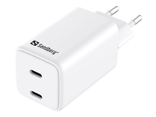 Sandberg AC-laturi Dual USB-C PD65W EU, 2 USB-C-porttia