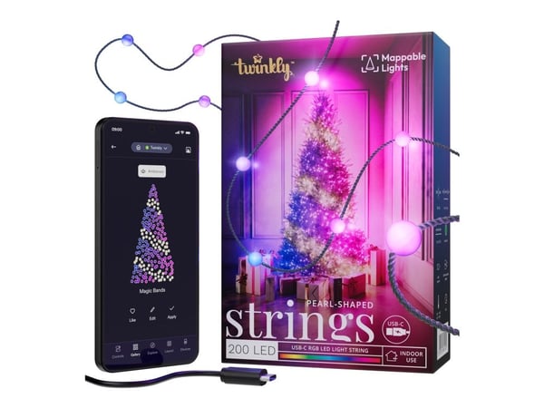 Twinkly Strings - Ketjuvalo - LED x 200 - 16 miljoonaa väriä - helmiäisväri - vihreä