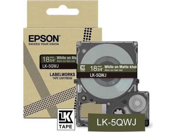 Epson LabelWorks LK-5QWJ - Hvit på matt khaki - Rull (1,8 cm x 8 m) 1 kassett(er) hengeboks - tapepatron - for LabelWorks LW-C410, LW-C610