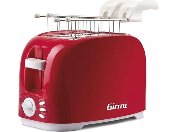 Girmi TP1102, 2 skiver, Rød, Hvit, Plast, Knapper, Nivå, Rotasjon, 800 W, 230 V