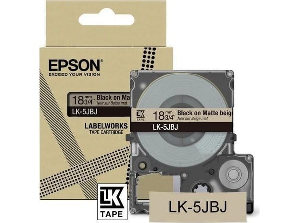 Epson LabelWorks LK-5JBJ - Svart på matt beige - Rull (1,8 cm x 8 m) 1 kassett(er) hengeboks - tapepatron - for LabelWorks LW-C410, LW-C610