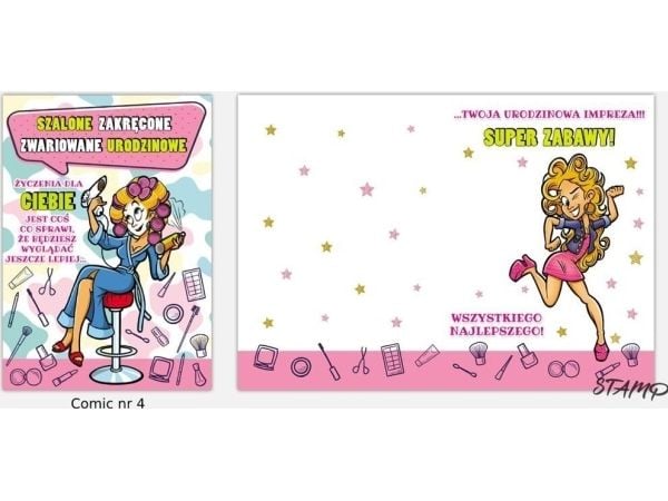 Konvoluttkort Karnet Comic B6 + konvolutt, bursdag, mønster nr. 04