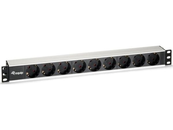 Equip 333292, 1U, Horisontal, Aluminium, Sort, Sølv, 9 AC-utganger, 2 m