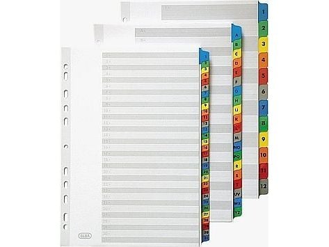 ELBA Mylar kartongregister, tall, DIN A4, farget, 12 deler 1-12, fargede faner, laget av slitesterk Mylar-papp - (M568587) ELBA Mylar kartongregister, tall, DIN A4, farget, 12 deler 1-12, fargede faner, laget av slitesterk Mylar-papp - (M568587)