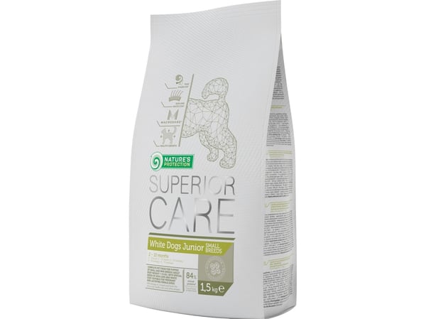 Nature's Protection Superior Care White Dogs Grain Free White Fish Junior Small and Mini Breeds 10 kg, viljaton kuivaruoka, jossa on valkoista kala...