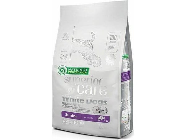 Nature's Protection Nature's Protection Superior Care Hvite Hunder Kornfri Laks Junior Alle raser fôr til unge valper av alle raser med hvit pels, ...