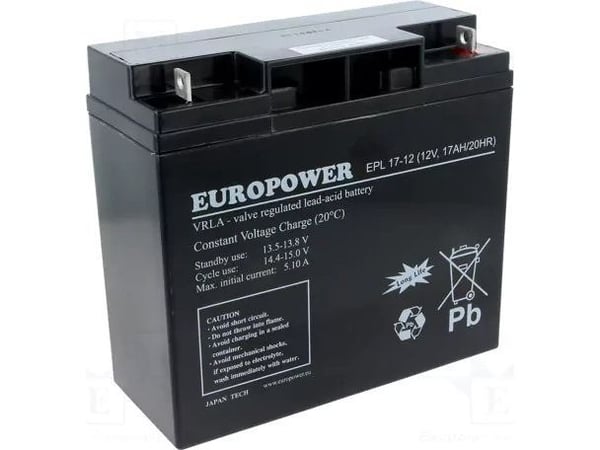 Europower Batteri 12V 17Ah AGM Europower EPL17-12 żywotność 15 lat!