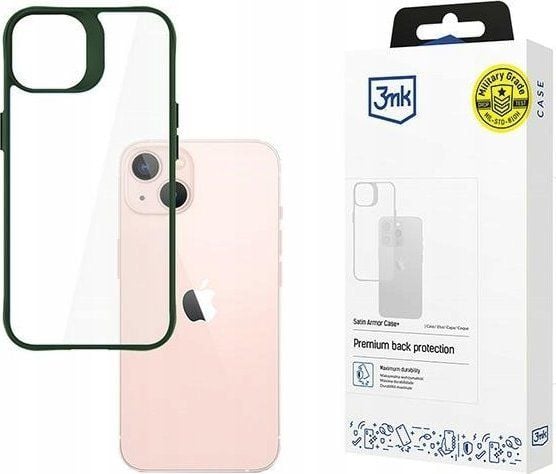 3MK Satin Armor Case+, Suojus, Apple, iPhone 15, 15,5 cm (6.1"), Vihreä, Läpinäkyvä