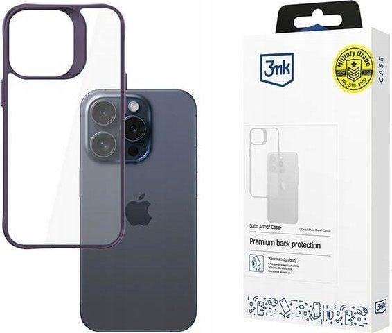 3MK Satin Armor Case+, Etui, Apple, iPhone 15 Pro, 15,5 cm (6.1"), Lilla, Gjennomsiktig