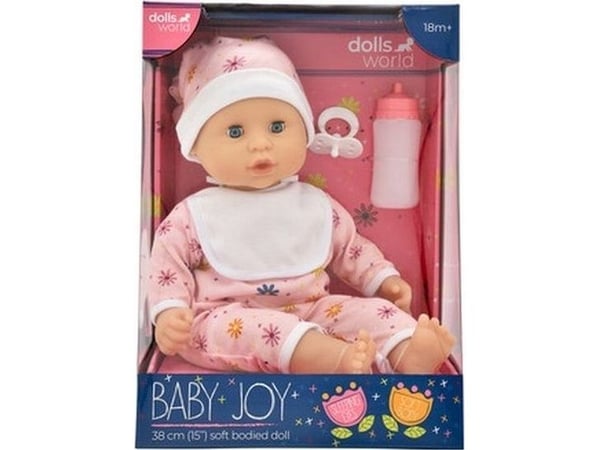 Dolls World DOLLS WORLD BABY JOY DOLLY 38 CM - RØDE KLÆR