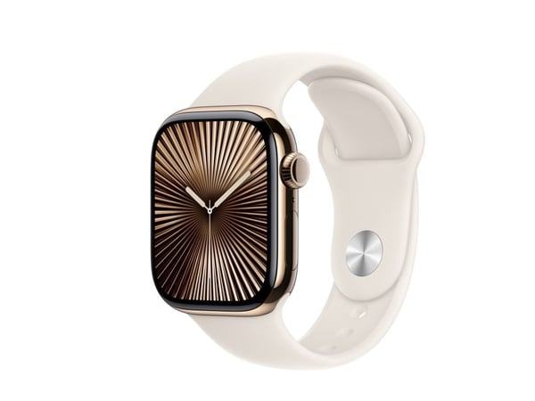 Apple Watch Series 10 (GPS + Cellular) - 42 mm - guld titan - smart klocka med sportband - fluoroelastomer - starlight - bandstorlek: S/M - 64 GB -...