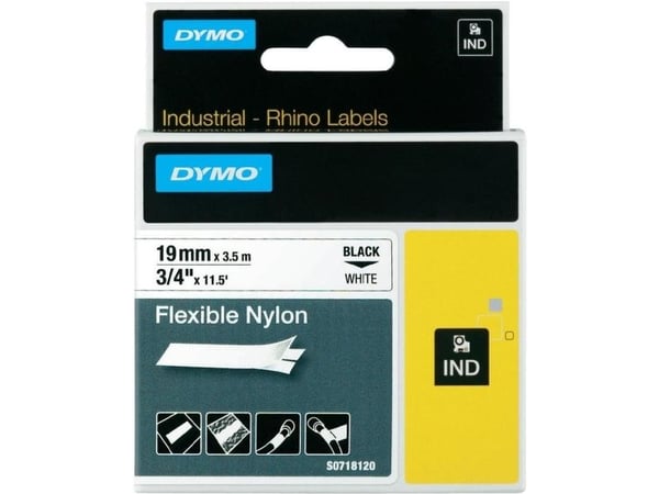 DYMO RhinoPRO - Nylon - hvit - Roll (1.9 cm x 3.5 m) 1 kassett(er) fleksibelt bånd - for DYMO ILP219; Rhino 4200, 6000, 6000 Hard Case Kit; RhinoPR...