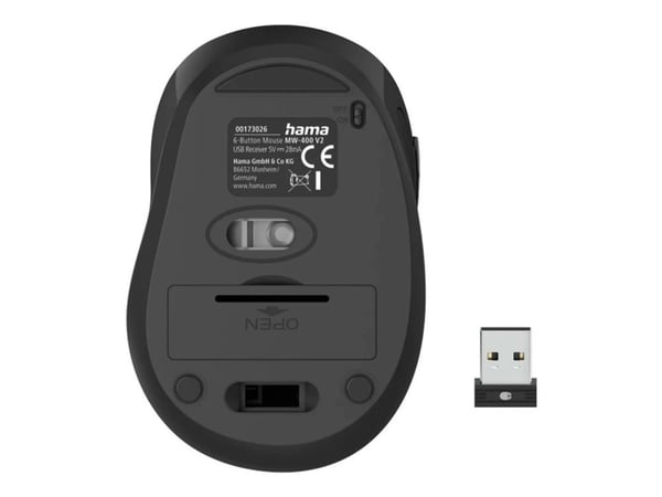 Hama MW-400 V2 - Mus - ergonomisk - högerhänt - optisk - 6 knappar - trådlös - 2.4 GHz, RF - trådlös USB-mottagare - svart