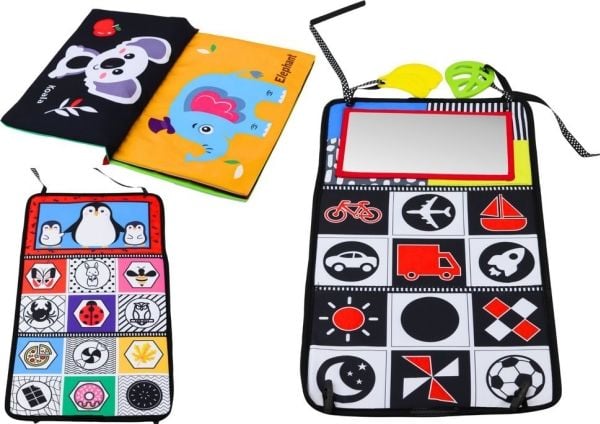 LeanToys Kaksipuolinen taitettava matto, jossa on peili Chews Rustling Book -kirjan purut