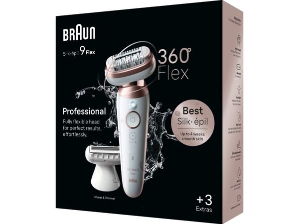 Braun Silk-épil 9 Flex 9-030 3D, Rosa, Hvit, 40 pinsetter, MicroGrip, Armhule, Bikini, 0,5 mm, Batteri