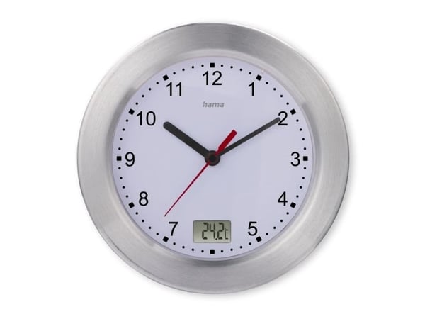 Hama Mauritius, Vegg, Kvartsklokke, Rund, Sølv, Hvit, -20 - 50 °C, Aluminium