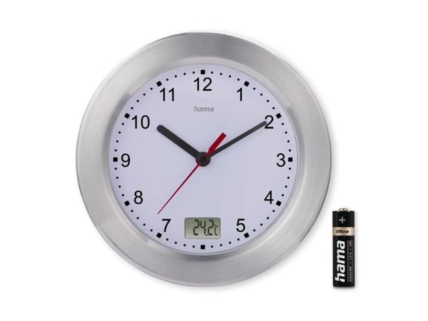 Hama Mauritius, Vegg, Kvartsklokke, Rund, Sølv, Hvit, -20 - 50 °C, Aluminium