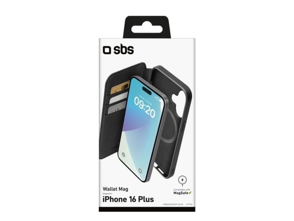 SBS TEBKMAGSFIP1667K, Lommebok-etui, Apple, iPhone 16 Plus, 17 cm (6.7"), Svart