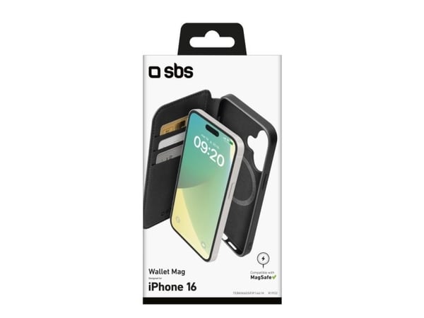 SBS TEBKMAGSFIP1661K, Lommebok-etui, Apple, iPhone 16, 15,5 cm (6.1"), Svart