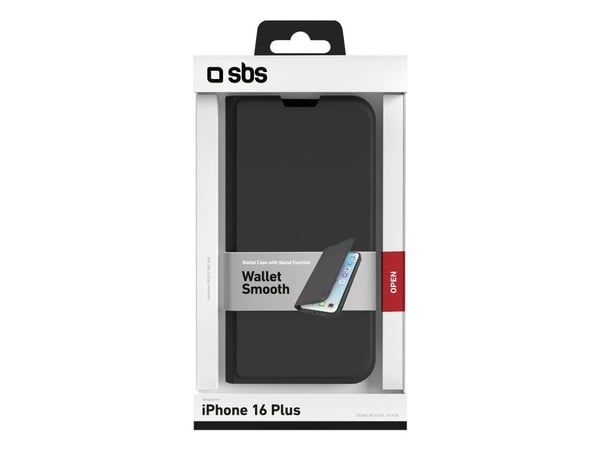 SBS TEWALIP1667K, Lommebok-etui, Apple, iPhone 16 Plus, 17 cm (6.7"), Svart