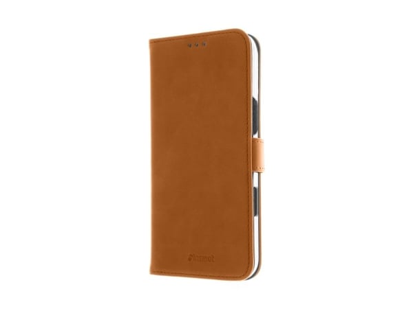 Insmat Premium - Lommebok for mobiltelefon - ekte skinn, kartong+papir+aluminiumsfolie, polykarbonat, bomullssting - brun - for Apple iPhone 16 Pro...
