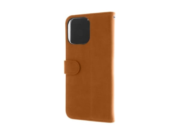 Insmat Premium - Lommebok for mobiltelefon - ekte skinn, kartong+papir+aluminiumsfolie, polykarbonat, bomullssting - brun - for Apple iPhone 16 Pro...