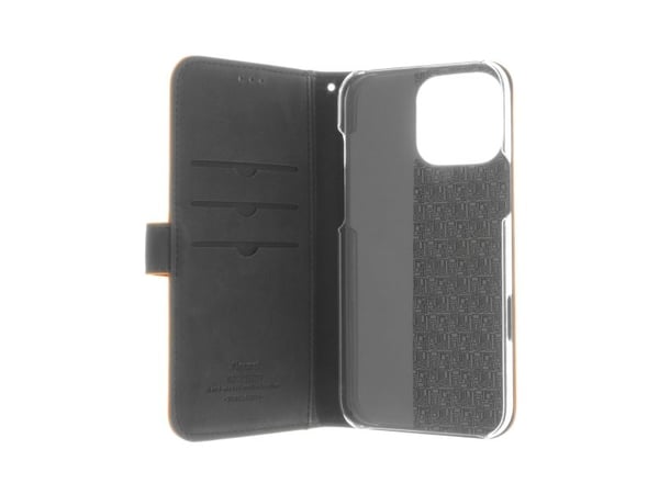 Insmat Premium - Lommebok for mobiltelefon - ekte skinn, kartong+papir+aluminiumsfolie, polykarbonat, bomullssting - brun - for Apple iPhone 16 Pro...