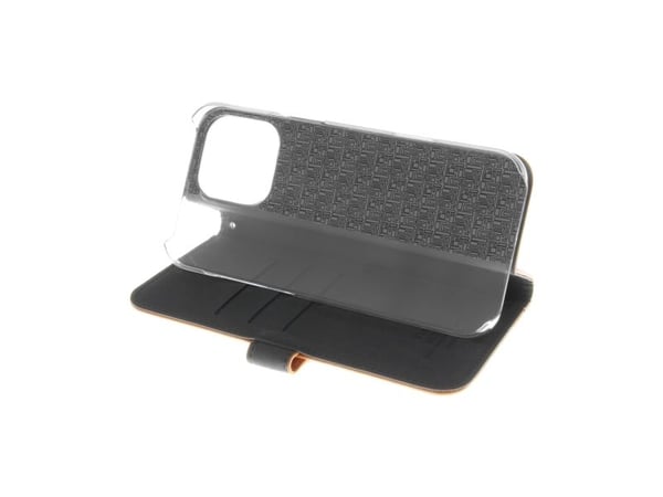 Insmat Premium - Lommebok for mobiltelefon - ekte skinn, kartong+papir+aluminiumsfolie, polykarbonat, bomullssting - brun - for Apple iPhone 16 Pro...