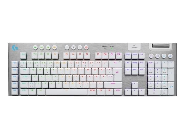 Logitech G G915 X - Tastatur - gaming, LIGHTSPEED - full size - bakgrunnsbelyst - trådløs - Bluetooth, 2.4 GHz, USB-C - hvit