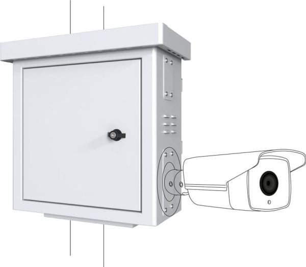 Lanview by Logon - Camera surveillance cabinet - mini radius, for 4 cameras - med 2 kjølevifter, termostat - stangmonterbar - hvit, RAL 7035