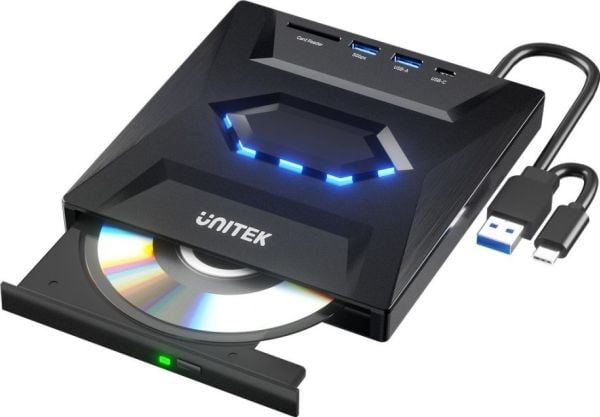 Unitek DVD-soitin Ulkoinen DVD/CD-tallennin, USB 5Gbps Hub, SD-kortinlukija