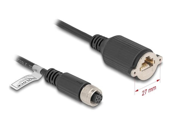 Delock - Nettverkskabel - 8 pin M12-A (hunn) til RJ-45 (hunn) skrubar - 5 m - 6.8 mm - FTP - CAT 5e - IP67 - formstøpt, flertrådet - svart