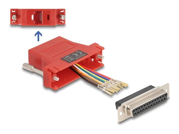 Delock Assembly Kit - Seriell adapter - DB-25 (hunn) skrubar til RJ-45 (hunn) - CAT 5/5e/6 - individually assignable serial interface - rød