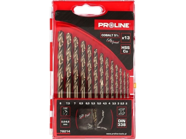 Wiertło Pro-Line WIERTŁA DO METALU HSSCO DIN338 SZLIF.13SZT(2-8MM) PROLINE
