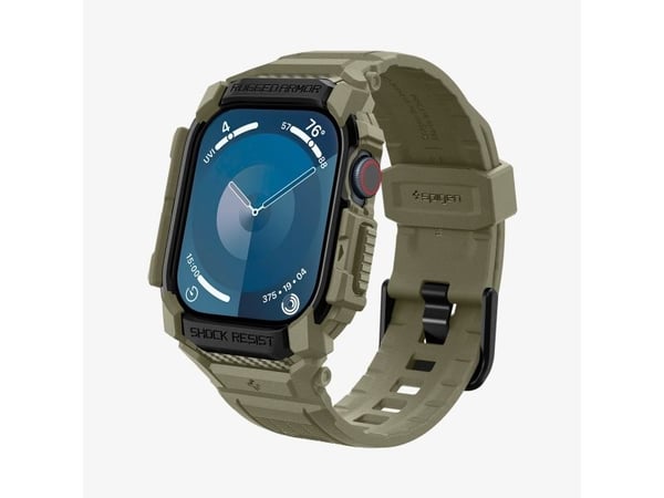 Spigen Rugged Armor Pro, Etui, Smartklokke, Khaki, Apple, Apple Watch 10 (46mm), Termoplastisk polyuretan (TPU)