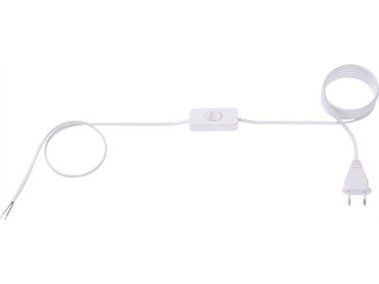 Bachmannin syöttökaapeli europistokkeella ja välikytkimellä, valkoinen, pituus 1,8m H03VVH2-F 2x0,75, Euro-syöttökaapeli -litteä 1,8m valkoinen H03...