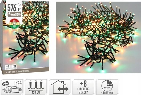 Koopman joulukuusen valot CHANDLER LIGHT BRANCH 576 LED TIMER 3 VÄRIÄ