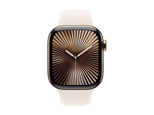 Apple Watch Series 10 (GPS + Cellular) - 42 mm - gull titan - smartklokke med sportsbånd - fluorelastomer - stjernelys - båndbredde: M/L - 64 GB - ...