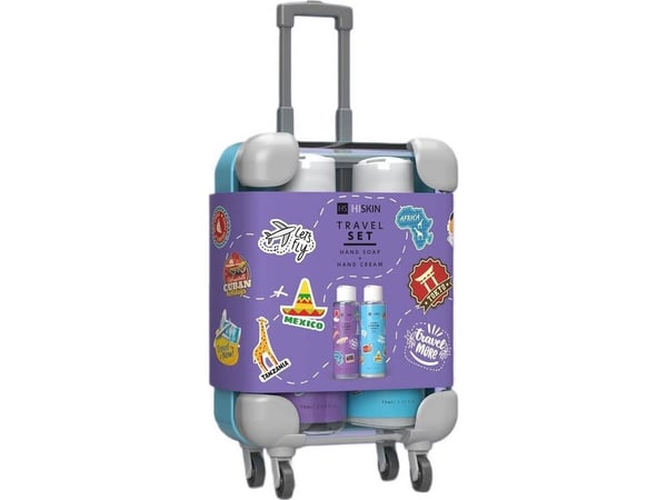 HISKIN_SET reisesett mini-etui håndsåpe 75 ml + håndkrem 75 ml lilla