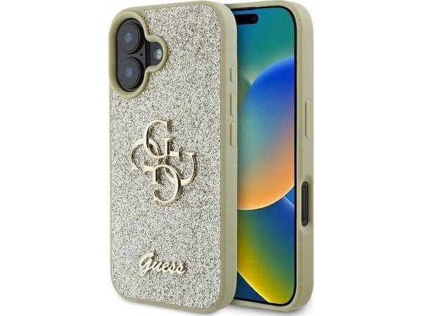 Guess Fixed Glitter Big 4G dėklas iPhone 16 Plus" auksinis
