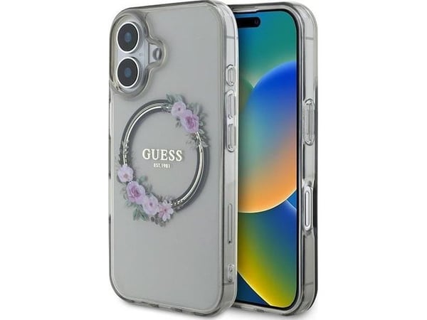 Guess Guess GUHMP16SHFWFCK iPhone 16 6.1" czarny/black hardcase IML Flowers Wreath MagSafe