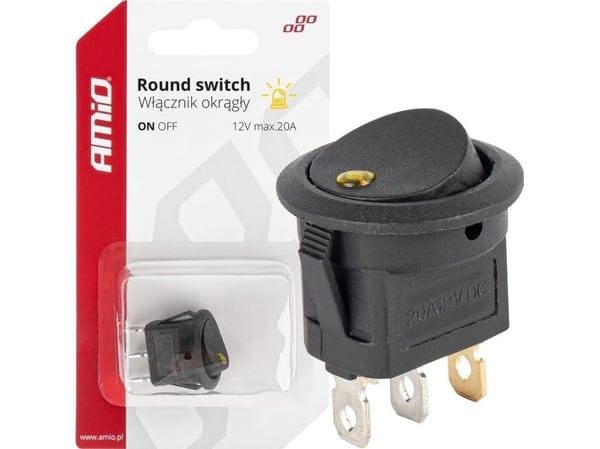 AMiO-kytkin pyöreä painonappikytkin 12v 20a on off-valaistus keltainen amio-03962