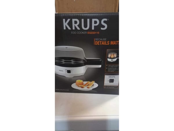 Krups EG233115, 7 egg, Hard, Medium, Soft (myk), Svart, Hvit, 900 g, 131 mm, 194 mm