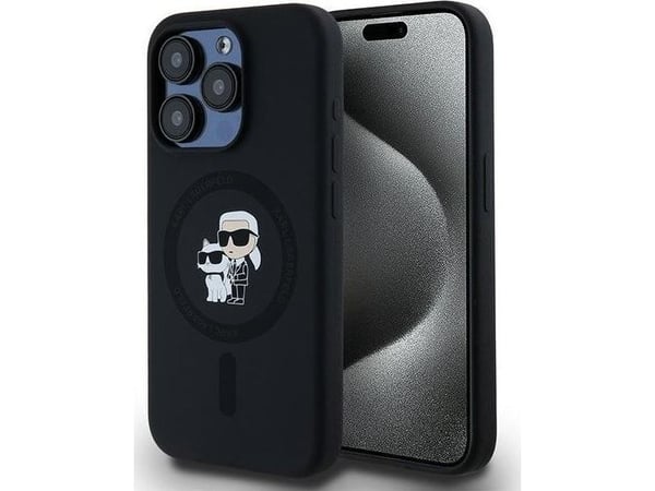 Karl Lagerfeld dekal/skal till Apple iPhone 15 Pro kompatibelt med MagSafe KLHMP15LSCMKCRHK (silikon KC body ring) svart