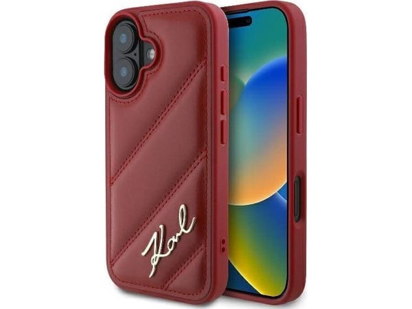 Karl Lagerfeld korkki iPhone 16 6.1" KLHCP16SPQDSMGR punainen Hardcase Diagonaalinen tikattu kirjoitusasu