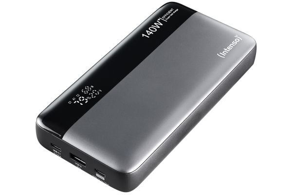 Intenso HE25000 - Strømbank - 25000 mAh - 140 watt - 5 A - Power Delivery 3.1 - 3 utgangskontakter (USB, 2 x USB-C) - grå, svart (en pakke 2)